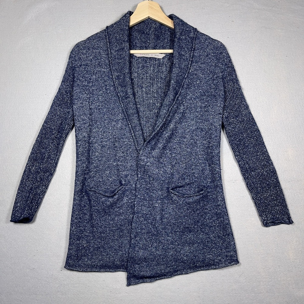Athleta Cardigan Sweater Women XS Open Front Shawl Collar Blue Marl Quiet Luxury